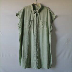 Wanderly Womens Mint Green Cap Sleeve Patch Pocket Button Up Shirt Dress Size 2X